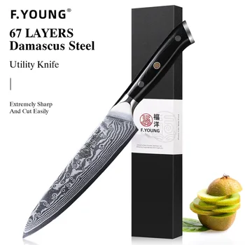 F.YOUNG Coltello multiuso da cucina da 5 pollici 67 strati in acciaio di Damasco Chef Coltello per sbucciare frutta Coltello per verdure Utensili da cucina Maniglia G10 1