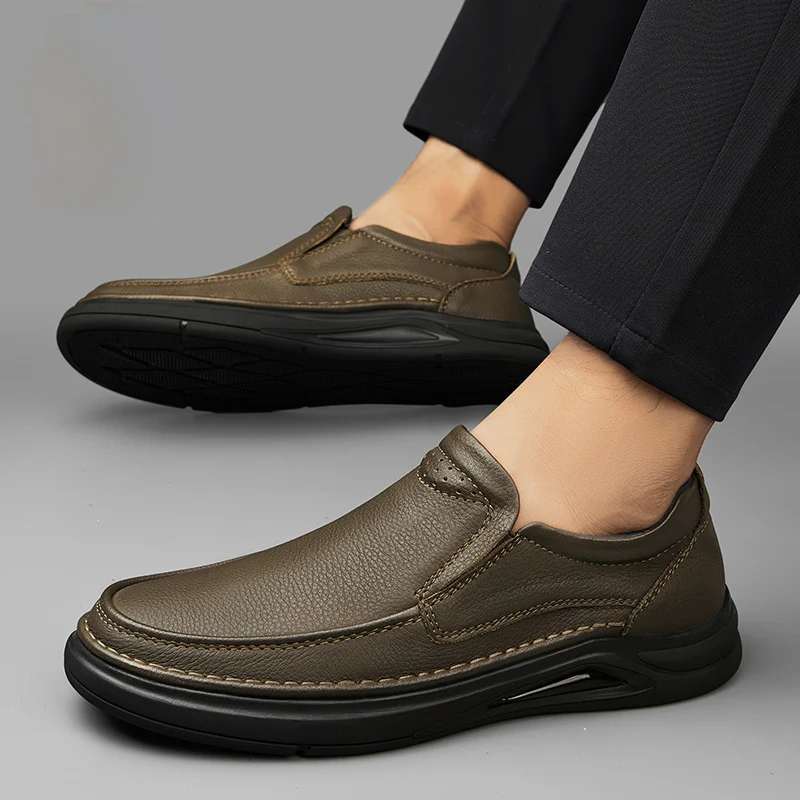 Genuine Leather Mens Business Shoes Lace-Up Mens Slip on Driving Flats Classic Men Shoes for Wedding Outdoor Men Fashion Loafers