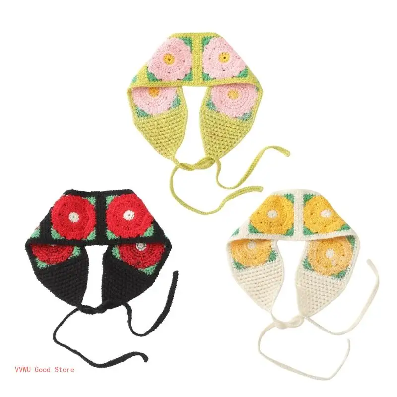 

Повязка на голову с цветочным принтом, элегантный креативный головной платок Cottagecore, праздничный вязаный платок