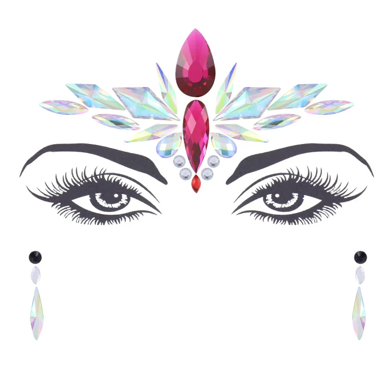 Halloween Face Stickers Jewels Crystal Tattoo Rhinestone Tattoo Sticker Resin Drill Glitter Makeup Music Festival Carnival Party