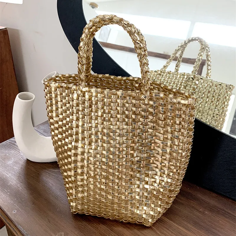 Handmade Woven Beach Woven Tote Bag Women Large Capacity Composite Single Shoulder Shopping Bags Handmade