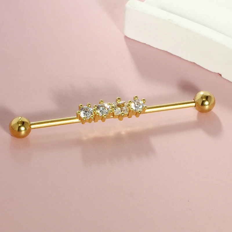 1Pcs 14G 38mm Stainless Steel Industrial Barbell Ring Ear Straight Barbell Stud Cartilage Earring Helix Body Piercing Jewelry