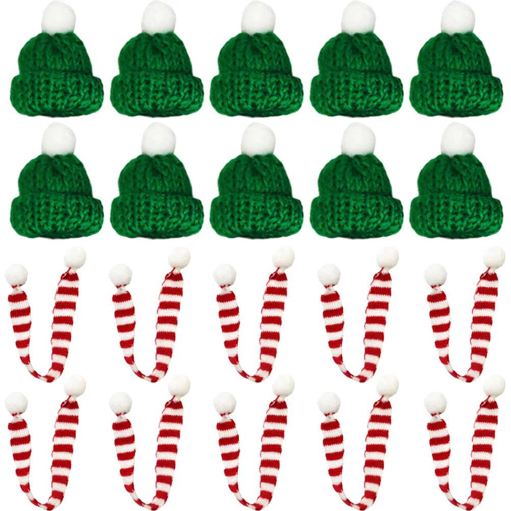 

Mini Hat Scarves Christmas Crafts Knit Hat Scarf Christmas DIY Mini Knitted Scarf Wool Hat Christmas Drink Bottle Decor