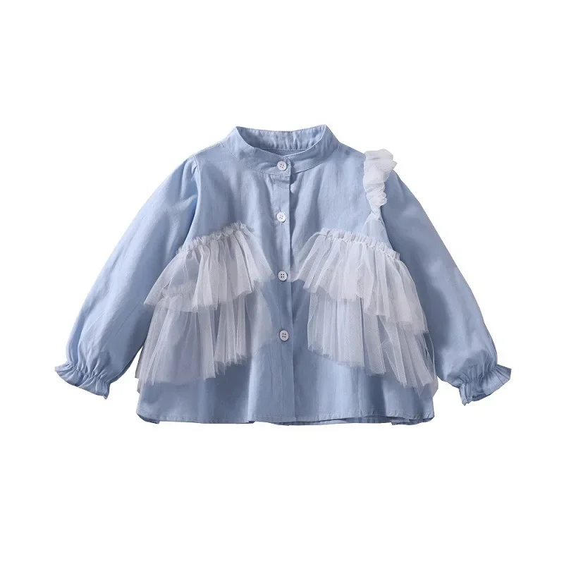 Childrens Clothing Spring New Girls Long Sleeved Shirt Cotton Cute and Gentle Sweet Shirt New