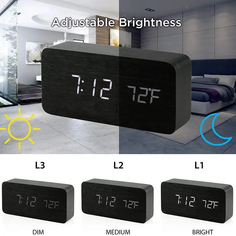 Digital Clock Weather Clock LCD Digital Clock Digital Desk Clock Digital Table Clock Mini Desk Clock Mini Weather Clock Flipping Clock Wall Clocks Retro Desk Clock Wooden Digital Alarm LED With Temperature Adjustment Table Bedroom Decoration Watch Bedside Desk
