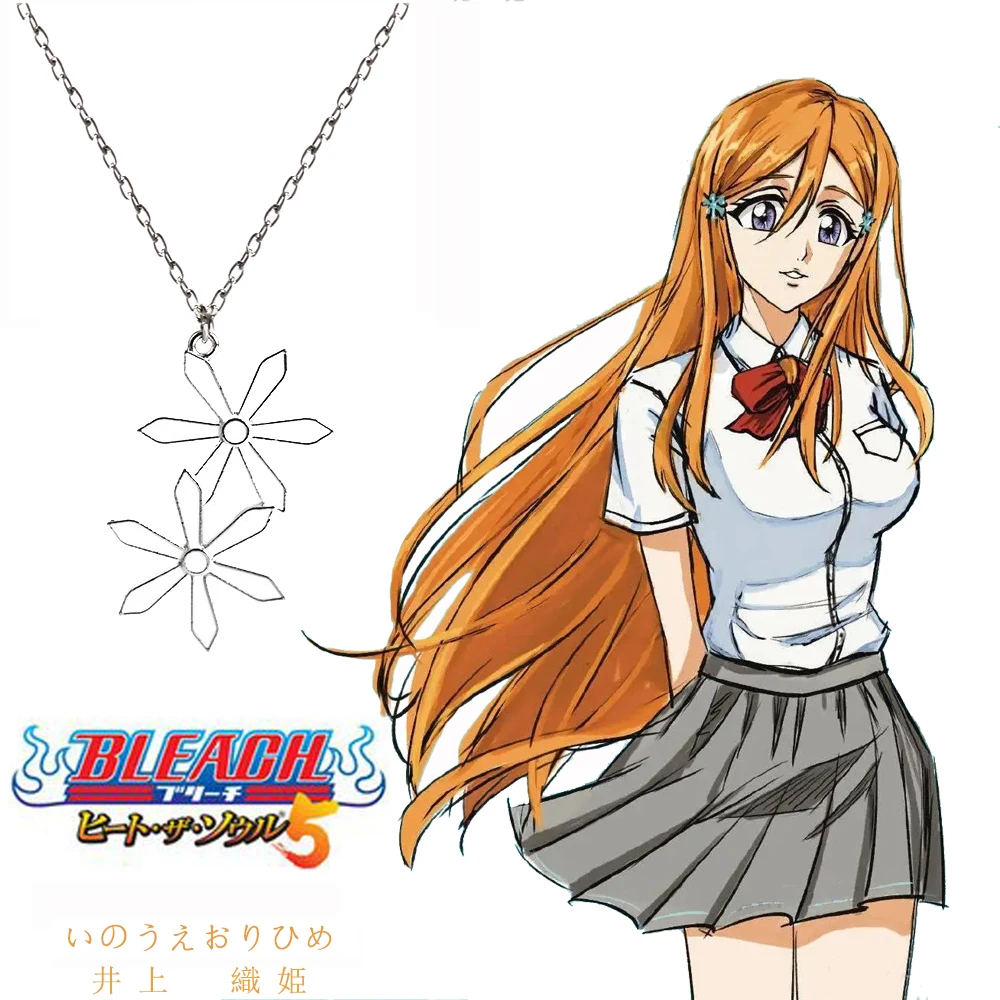 Hot Anime Theme Keychain Necklace Cartoon Inoue Orihime Hinagiku Shape Design Enamel Pendant Keyring Jewelry Cosplay Gift Access