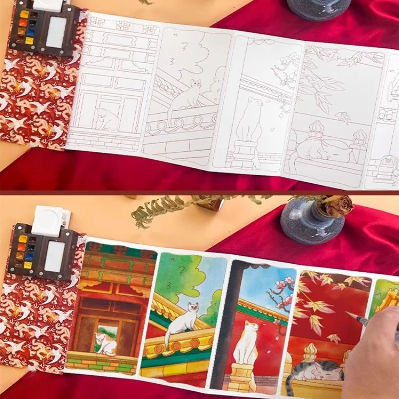 금지된 도시의 국가 풍수 컬러링 라인 원고, 둔황 접이식 산싱두이 절묘한 그림책