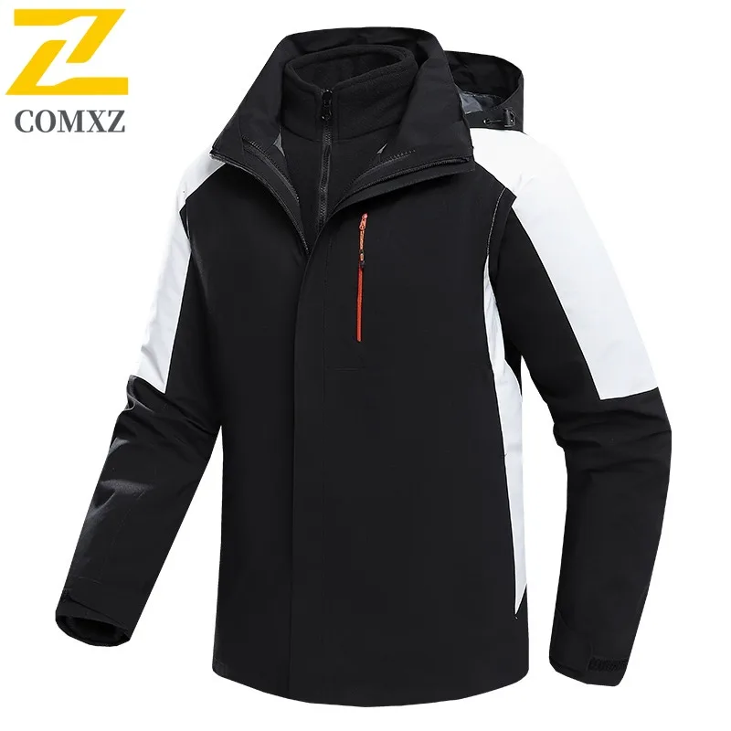 COMXZ Chaqueta 3-In-1 High Quality Brand Outdoor Adventure Camping Windbreaker Jacket Climbing Wear Resistant Handsome Men Coat