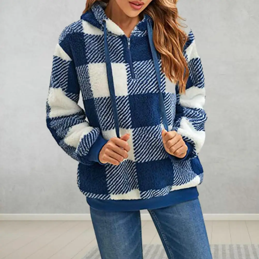 

Women Plaid Print Hooded Sweatshirts Spring Autumn Hoodie Long Sleeve Pullover Tops Ladies Casual Drawstring Contrast Outwears