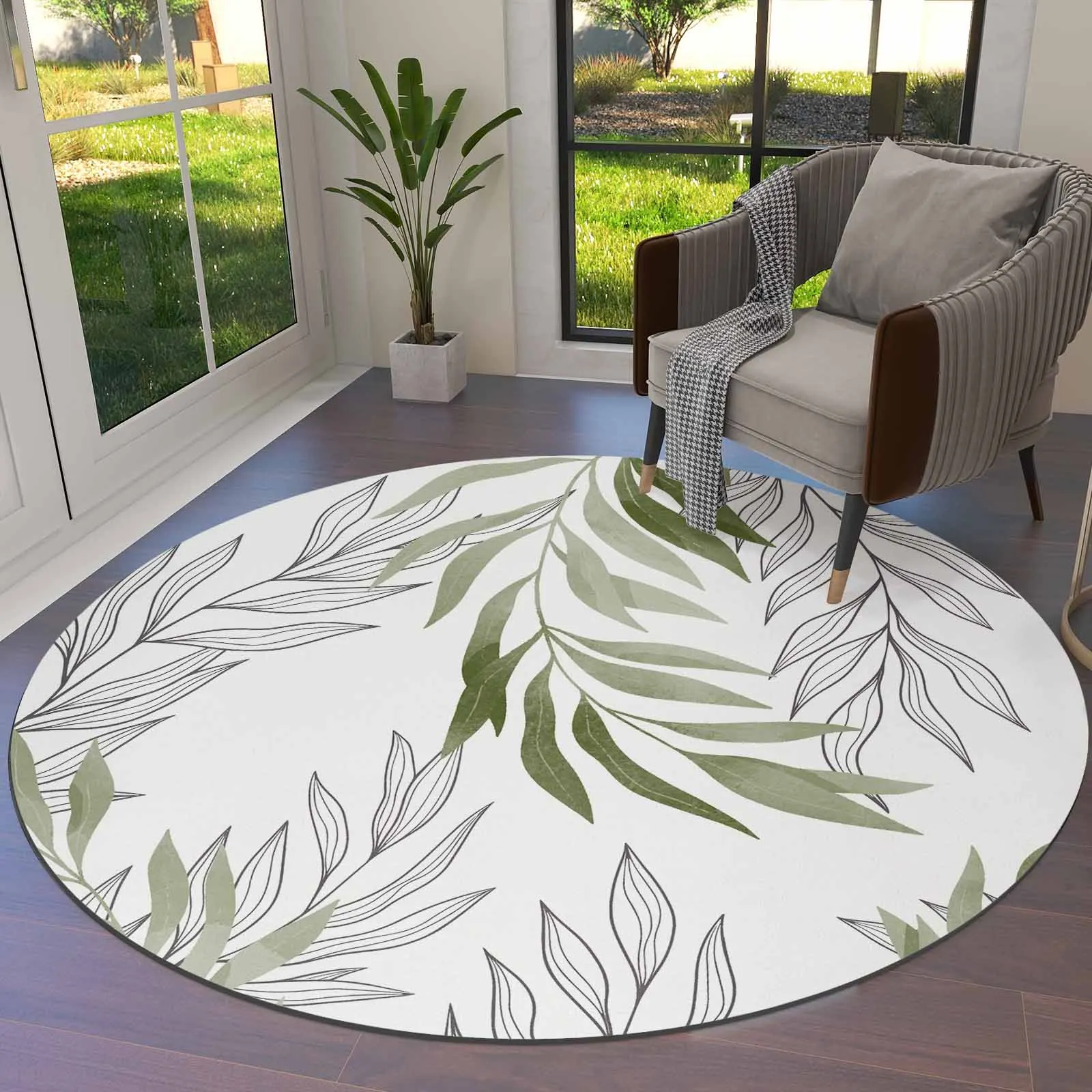 

Willow Leaf Line Sage Green Round Area Rug Carpets For Living Room Large Mat Home Bedroom Kid Room Decoration