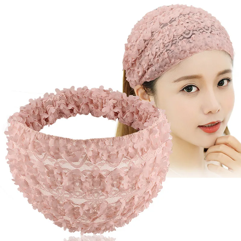 

Women Boho Flowers Lace Headband Head Wrap Wide Turban Bandage Bandanas Solid Hairbands Elastic Hair Band Hair Accessories