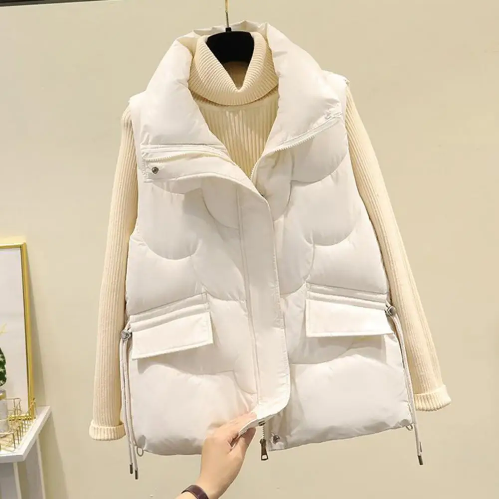 

Women Winter Vest Elegant Shiny Women's Down Cotton Vest with Dual Pockets Warm Autumn Winter Sleeveless Waistcoat Top Polyester