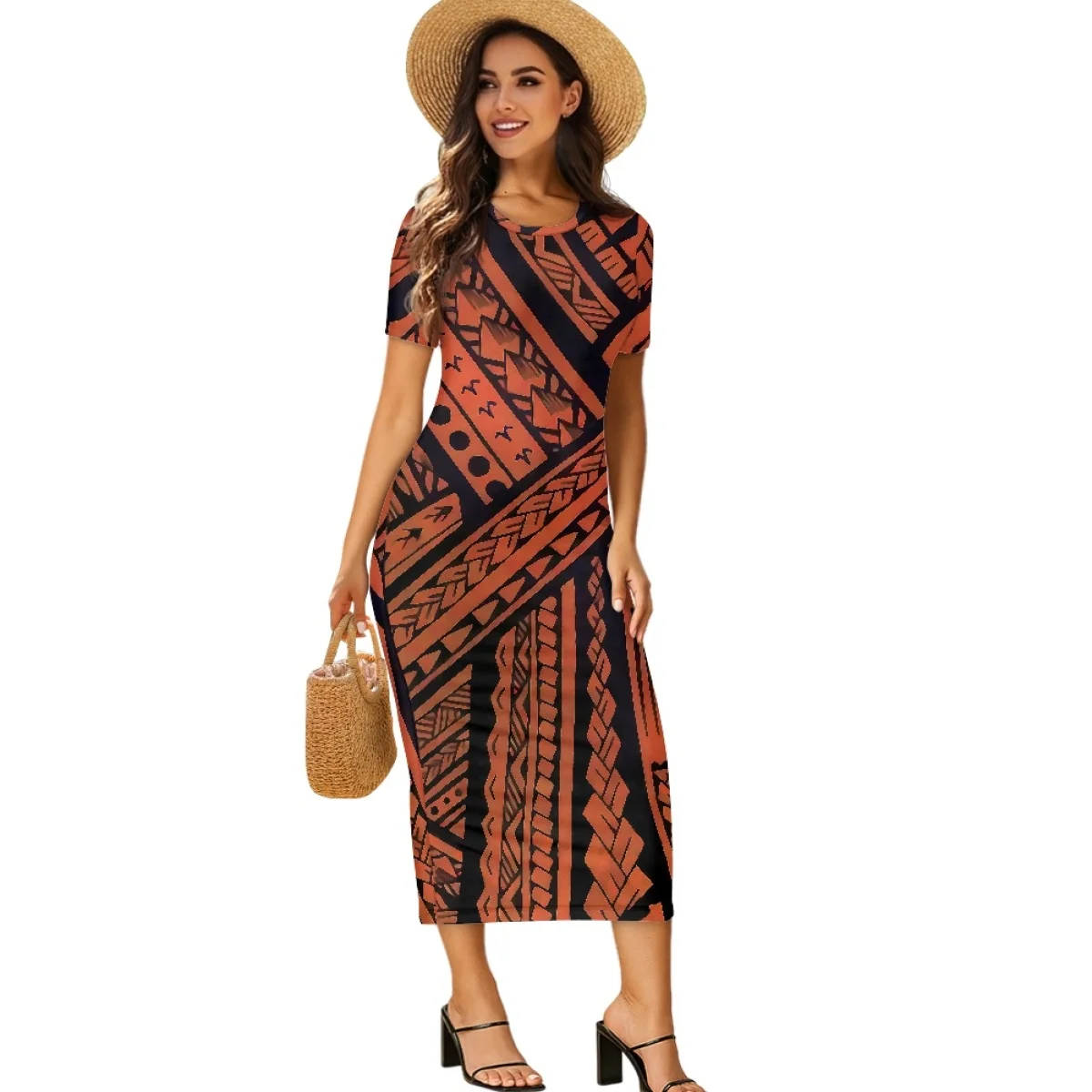 Latest Lady Polynesian Fashion Bodycon Dress Women Custom Samoan Tribal Tattoo Print Midi Vestido Dresses for Women Party Outfit 2