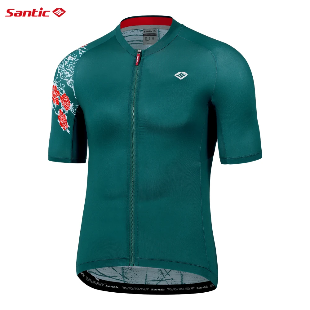 

Santic Men's Cycling Jersey Tops Short Sleeve Summer MTB Bike Shirts Quick Dry Breathable Full Zipper Jersey Bicycle Clothing