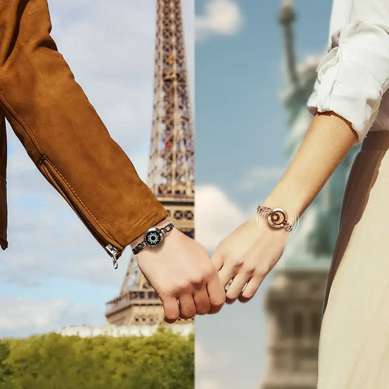 2 Pezzi Coppia Bracciali Relazione Distanza Agata Nera Opaca e Bianco