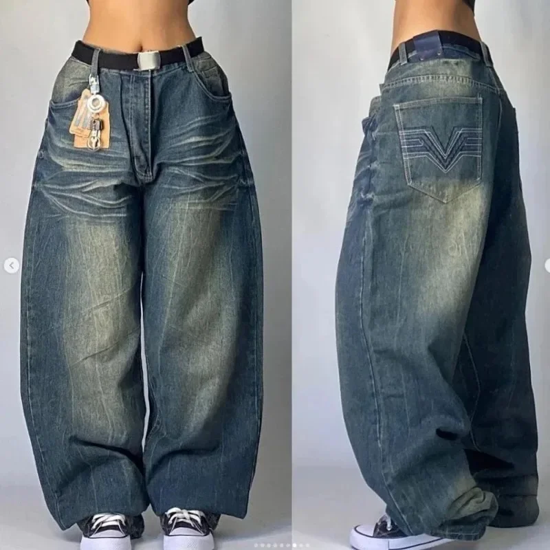 Streetwear American New Washed Light Blue Baggy Jeans Men And Women Y2K High Street Fashion Retro Punk High Waist Wide Trousers 6
