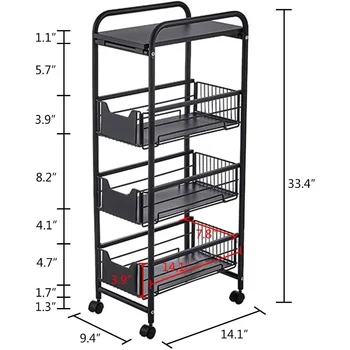4 Tier Kitchen Storage Basket,270° Rotating Kitchen Storage Rack on Lockable Wheels for Fruits and Vegetables,for Kitchen 6