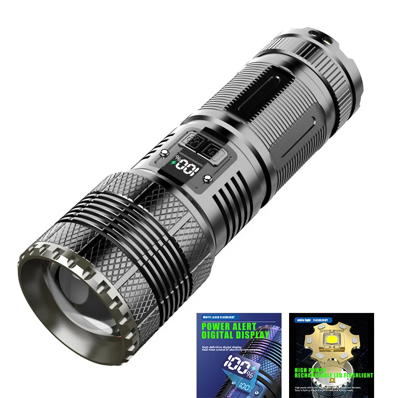 Portable High Power LED Tactical Zoom Flashlight Builtin Battery Type