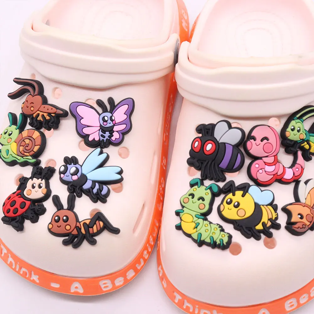 

Wholesale 50pcs Shoe Charm Ant Caterpillar Snail Butterfly Accessories PVC Shoe Decoration DIY For Croc Jibz Fit Wristbands
