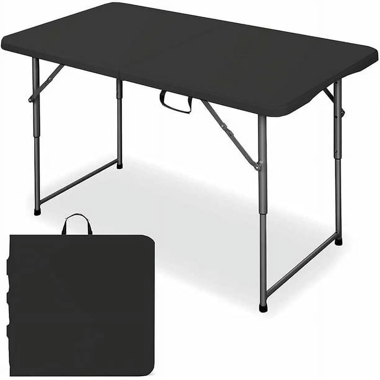 

AEDILYS 4FT Fold-In-Half Table, Portable Folding Table, Black