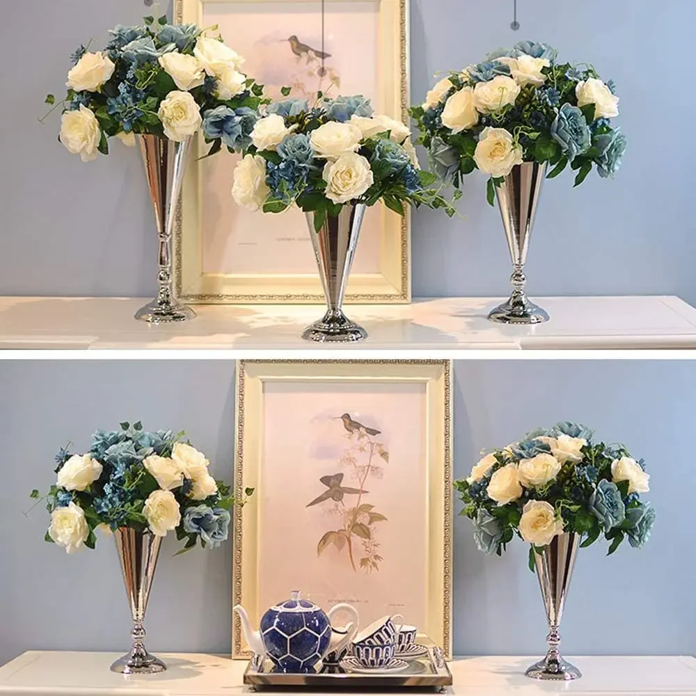 Gold Metal Wedding Flower Trumpet Vase, Table Decorative Centerpiece, Artificial Flower, Ceremony Party, Birthday Event, 10 Pcs 22
