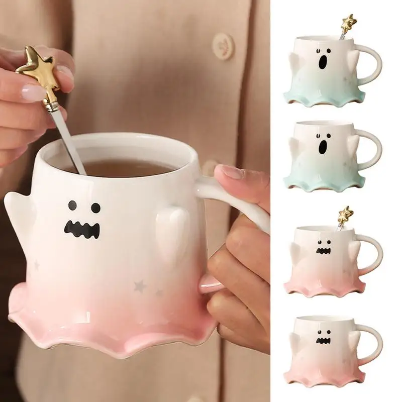 

460ml Halloween Ghost Mug Spooky Ceramic Afternoon Tea Coffee Cup Breakfast Milk Cup With Handle For Cafe Kitchen Dining Room