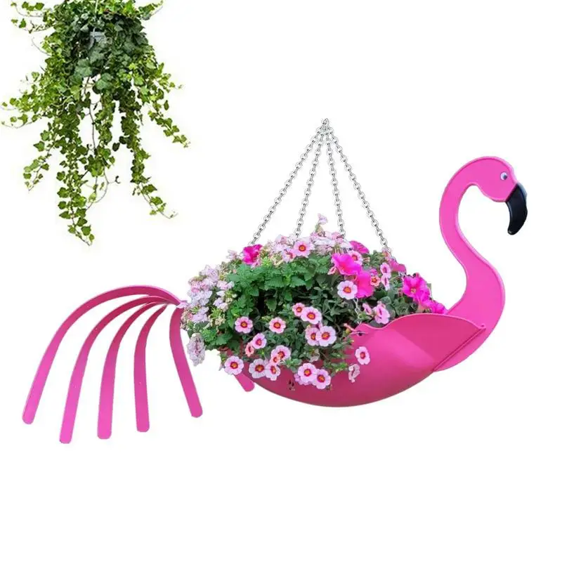 

Metal Flower Pot Exquisite Flying Bird Shape Rust-proof Colorful Parrot Flamingo Flower Pot Hangable Planter Birthday Gift