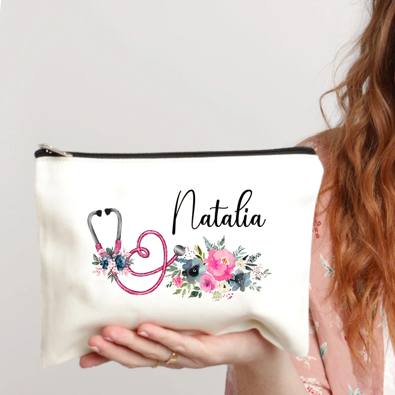 Storage Bag Cosmetic Bag Cosmetic Storage Bag Makeup Bag Cosmetic Case Personalized Nurse Storage Bag Zipper Canvas Pouch Office Supplies Pen Case Wallet Name Cosmetic Bags Gift for Nurses