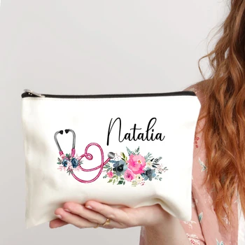 Borsa portaoggetti personalizzata per infermiera Custodia in tela con cerniera Forniture per ufficio Custodia per penne Portafoglio Nome personalizzato Borse per cosmetici Regalo per infermieri 1