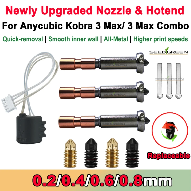 3D Printer Hotend 2-Pack Ceramic Hotend Kit For Anycubic Kobra S1 & ACE Pro - 0.4mm Hardened Steel Nozzle, Heater & Thermistor Included Ceramic Hotend Replacement Kit - View #2