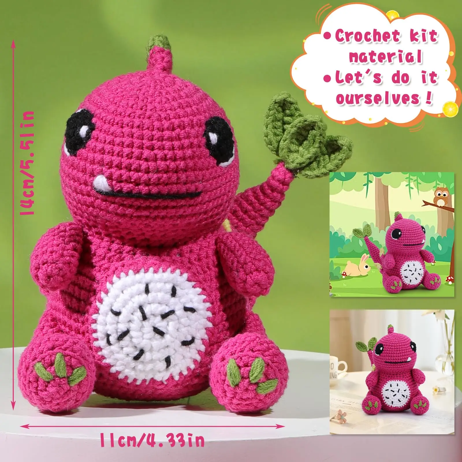 Fenrry Crochet Kit Beginners Animal Knitting Kit Dinosaur Step-by-Step Video Tutorials DIY Present