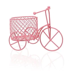 Artistic Iron Flower Holder - Decorative Mini Bicycle Stand (Pink)