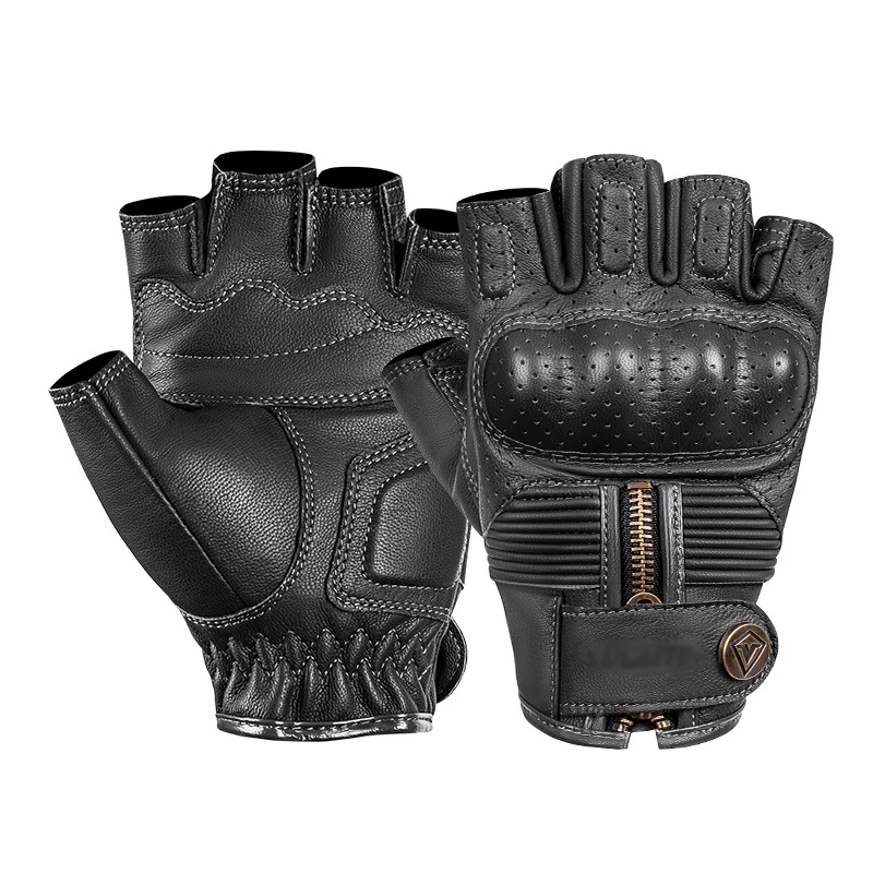 Motorcycle Gloves Leather Half Finger Short Gloves Zipper Antique Tactical Summer motorcycle gloves sports gloves leather motorcycle gloves