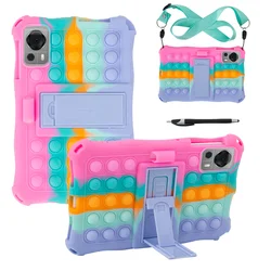 Kids  Cover with Built - in Kickstand and Adjustable Shoulder Strap - Soft Silicone Tablet Case for Doogee T20mini 2023 (Colorful Pink)