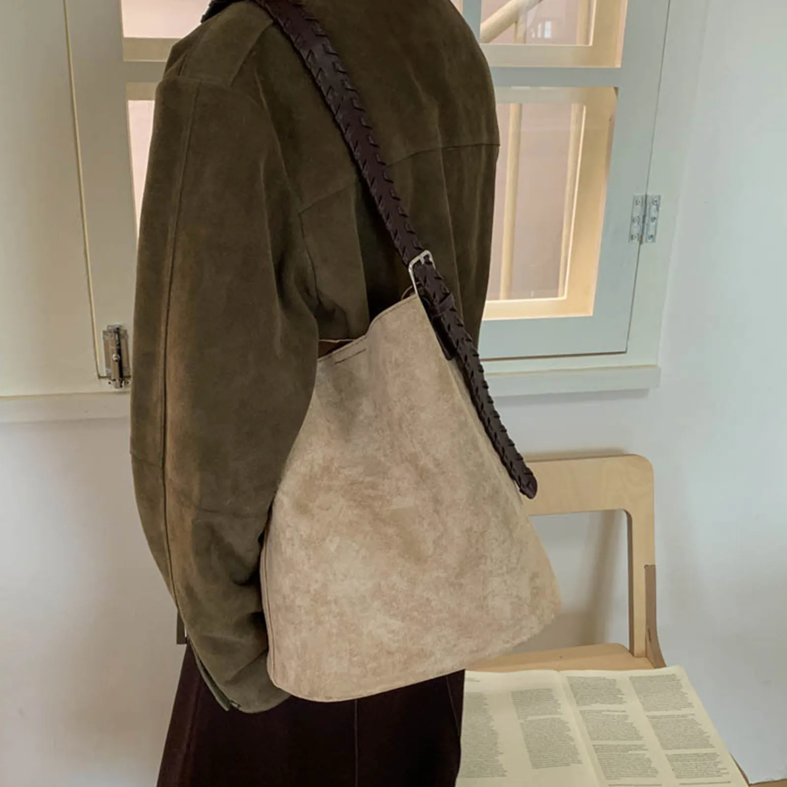 PU Single Shoulder Bag Solid Color Bucket Bag Underarm Bag Casual for Women Ladies Work Travel Commuting