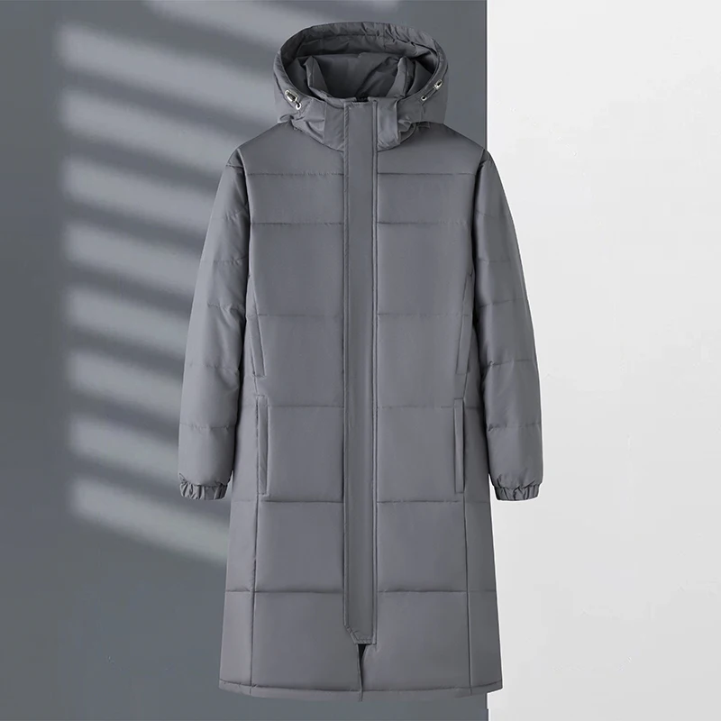 Winter Long Down Jacket Men's Simple Fashion Thickened Warm 90% White Duck Down Parka Women Quality Cold-proof Hooded Coat