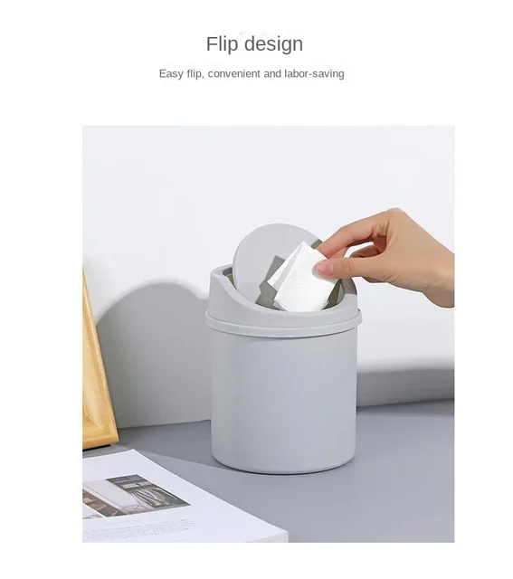 2 Mini Bidoni Della Spazzatura Con Coperchio - Per Camera, Scrivania E Bagno - Blu E Bianco