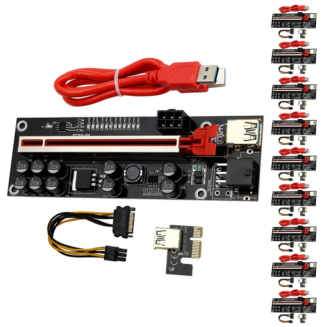 cable-d'extension-ver011-pro-riser-card-pci-e-1x-a-16x-usb-30-6-broches-avec-10-puzzles-solides-b250-b75-btc-10-pieces