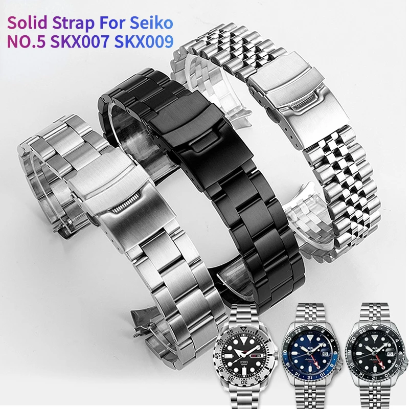 20mm 22mm curved end Solid Bracelet for Seiko SKX007 SKX009 men's