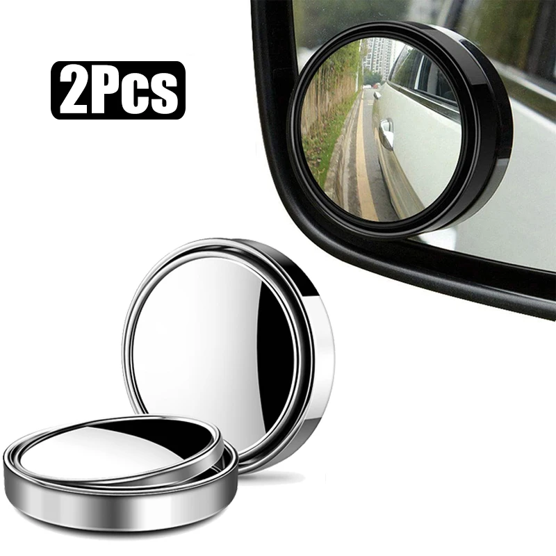 

2PCS 360 Degree Adjustable Clear Rearview Mirror Round Frame Convex Blind Spot Mirror Safety Driving Wide-angle
