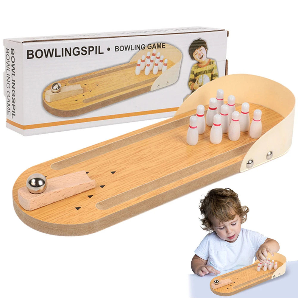 Tabletop Mini Bowling Game Set with 10 Pins Wooden Board Bowling Toys Desktop Set for Men Women Teens Kids bowling accessories