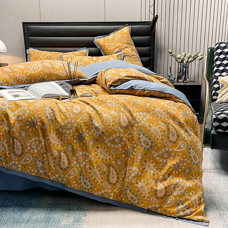 

Double Layer Yarn Washed Cotton duvet cover flatsheet pillowcase winter warm bed linen Flannel queen king for adult