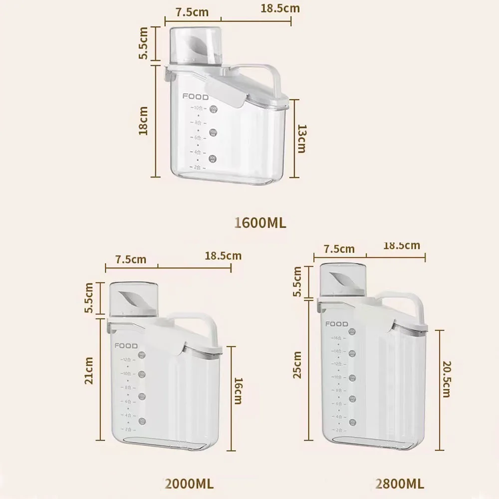 Airtight Rice Storage Container with Measuring Cup Cereal Dry Food Containers Dispenser Pet Dog Cat Food Container Box BPA Free 6