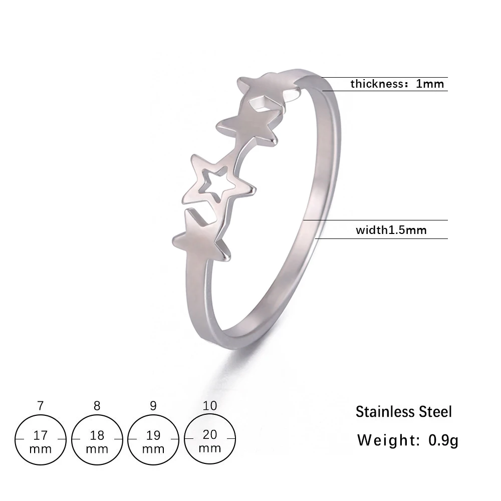Kkjoy Simple Stainless Steel Silver Color Rings For Women Men Hollow Solid Star Finger Ring Gifts For Girls Jewelry Wholesale 6