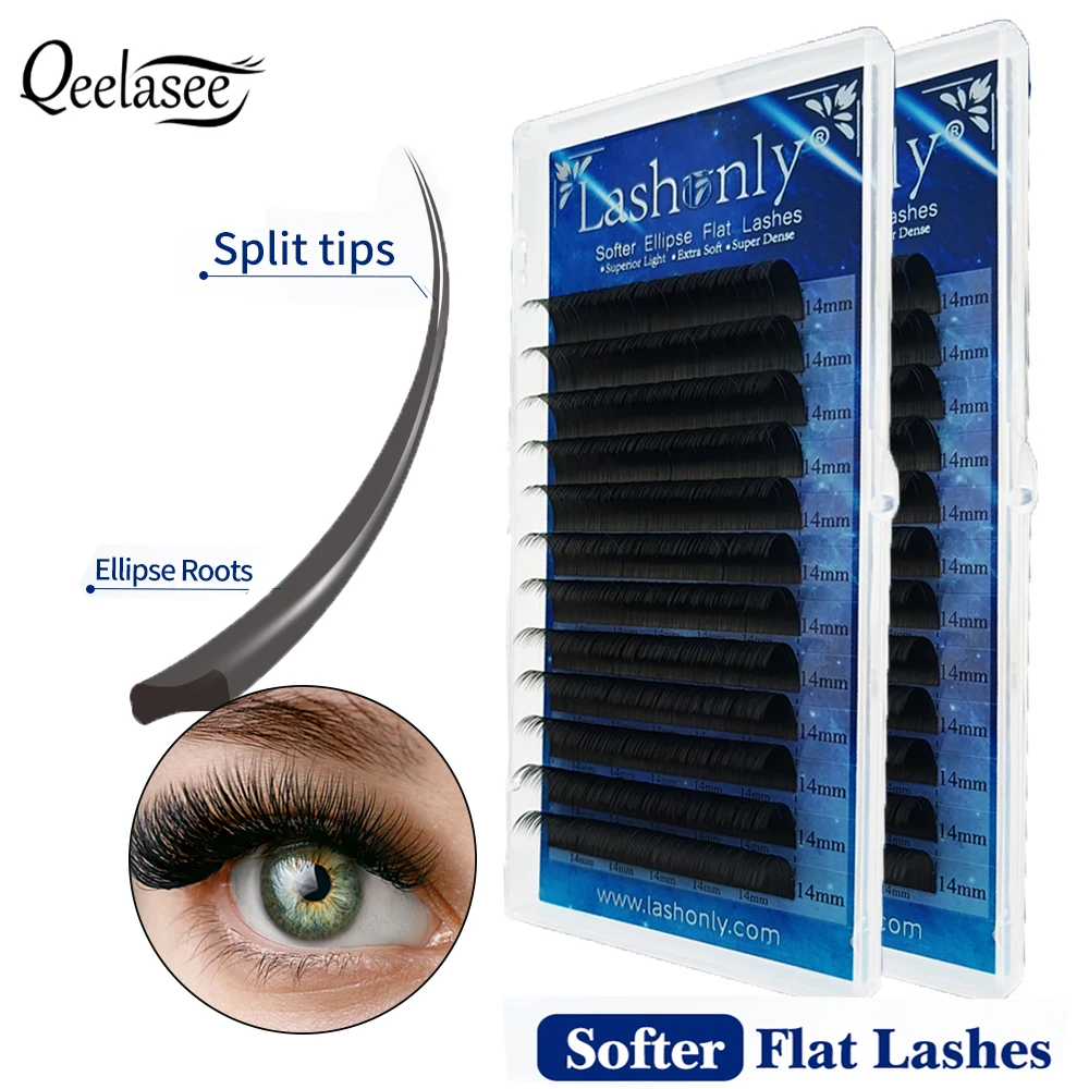 Lashonly Softer Ellipse Flat Eyelashes Black Matte BCDCC Curl Split Tips Flat Lashes Extensions Natural Mink Individual Eyelashe
