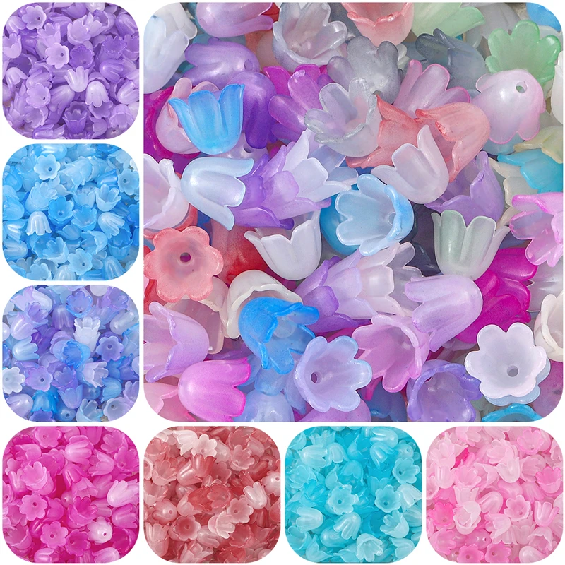 7x10mm Bell Flower Beads in Frosted Acrylic, Two Color Mixes