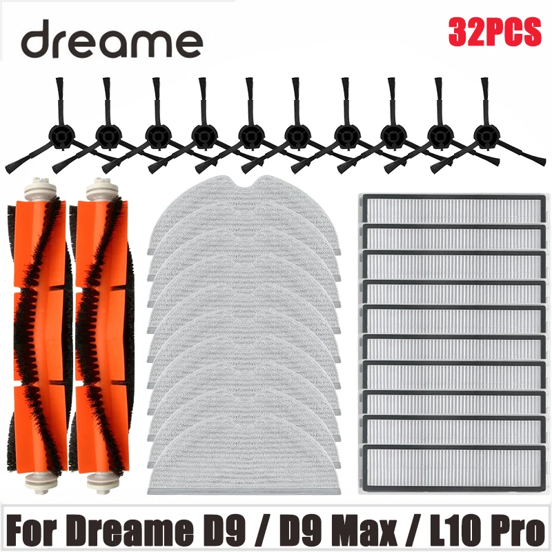 For Dreame D9 / D9 Max / L10 Pro / Trouver LDS Finder Vacuum Parts Roller Side Brush Hepa Filter Mop Cloth Dusbin Water Tank