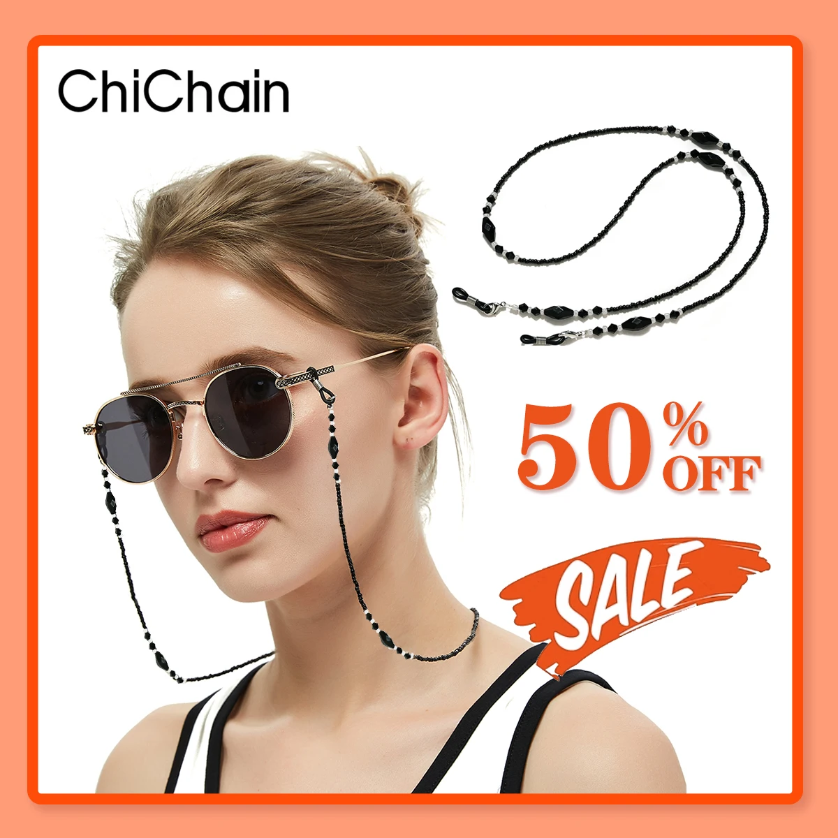 2025New Gothic Lozenge Beaded Glasses Chain Sunglasses
