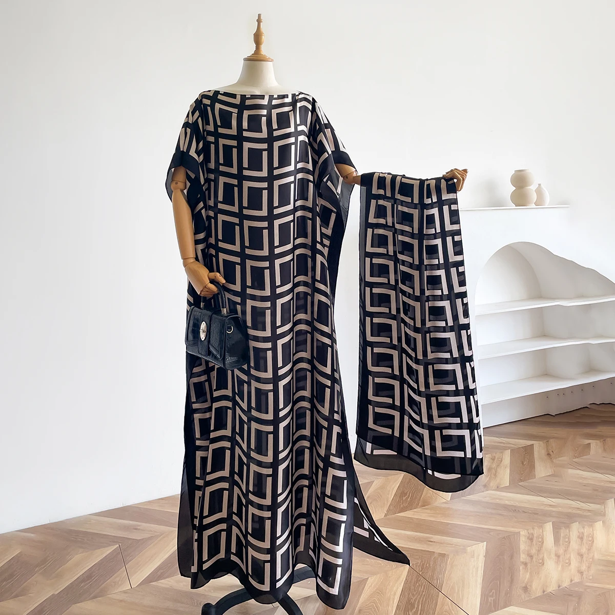 New Africa Abaya For Women Summer Short Sleeve Cotton Dress Gold Stamping Loose Lady Maxi Islam Hot-selling Dress With Big Scarf