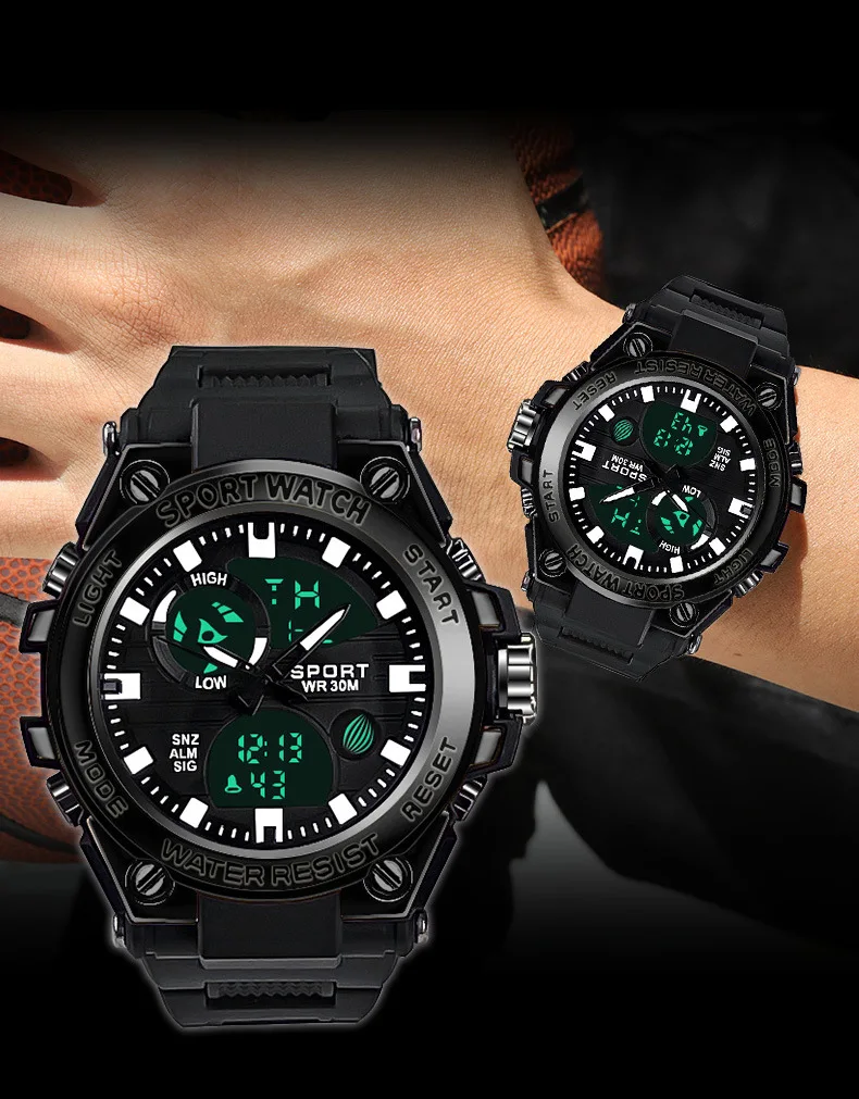 Men's electronic watch multifunctional youth outdoor sports luminous quartz dual display watch